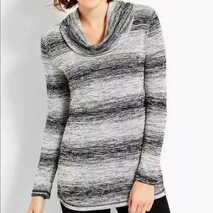 Talbots Striped Cowl Neck Sweater Gray Medium Long Sleeve